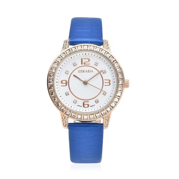 White Austrian Crystal Watch with Blue Strap - Picture 1 of 4
